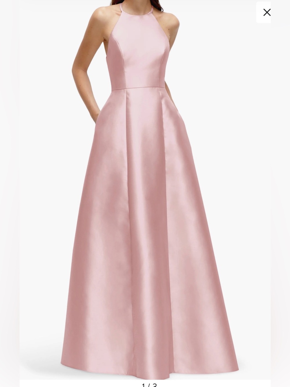 ALFRED SUNG D874 Blush Pink Satin Halter A Line Gown, Size 16 - Picture 1 of 9